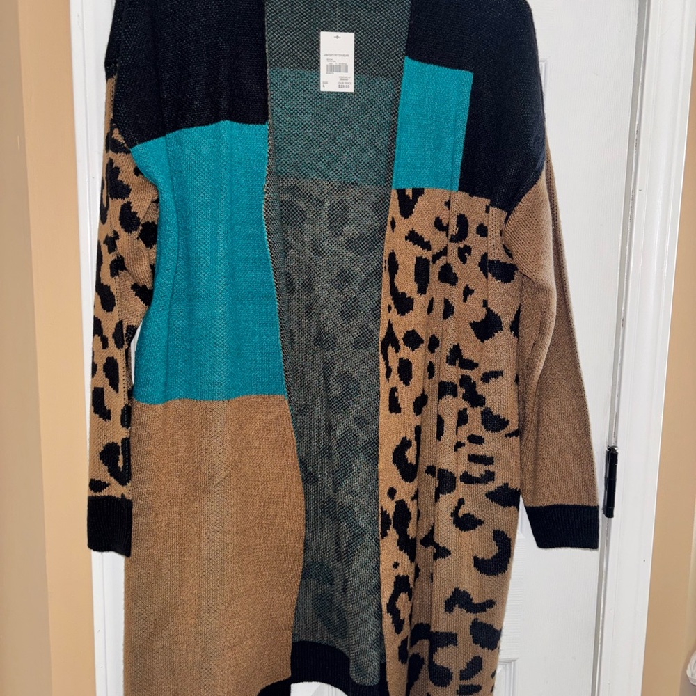 Cato Teal and Leopard Print Cardigan